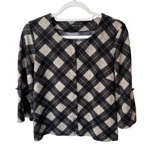 Plum Black and White Checkered Button Down Shirt Size M Preppy Minimalist